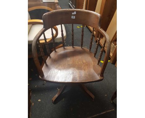 OAK SWIVEL CAPTAIN'S CHAIR WITH TURNED STICK BACK