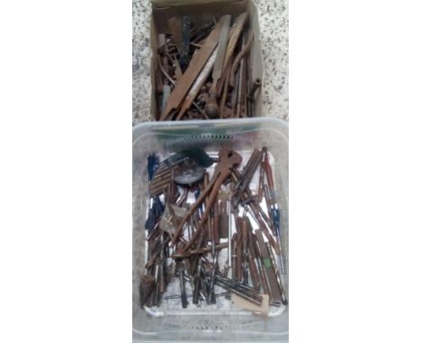 TWO CARTONS OF MIXED DRILL BITS, FILES &amp; OTHER HAND TOOLS