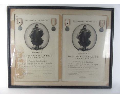 A 'Medaille de la reconnaissance francaise' or medal of French gratitude display to Richard Fuller. L. 83cm CONDITION REPORT: