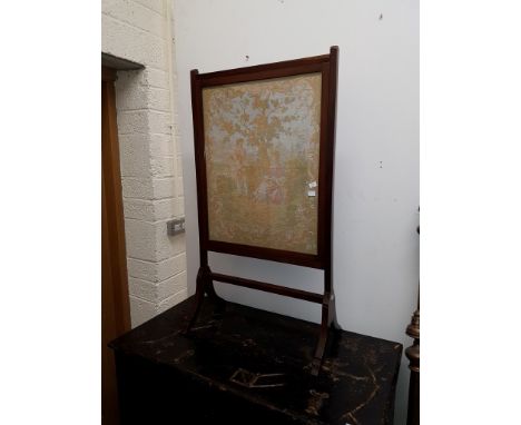 A SMALL MAHOGANY CHEVAL FIRE SCREEN, twentieth and twenty first century, with tapestry type panel, raised on four splayed leg