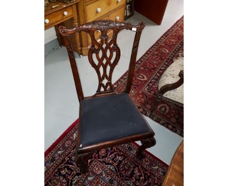 AN ATTRACTIVE SET OF TEN CHIPPENDALE STYLE MAHOGANY DINING CHAIRS, each with a pierced interlaced splat and shaped top rail, 