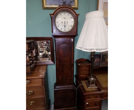 AN IRISH MAHOGANY VICTORIAN LONGCASE CLOCK, the circular painted dial indistinctly signed and inscribed Dublin, the arched ho