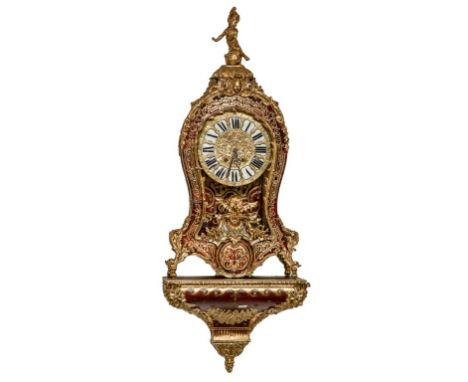 A FINE FRENCH BOULLE AND ORMOLU-MOUNTED BRACKET CLOCK, late nineteenth century, the case surmounted with cherub above a mask 