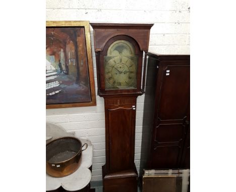 AN IRISH PROVINCIAL LONGCASE CLOCK, c. 1800, by John Taylor of Waterford, the arched brass dial with Roman and Arabic numeral