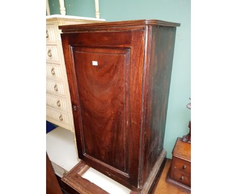 A MAHOGANY PEDESTAL WITH SINGLE PANEL DOOR, 32” (81cm) high,18.5” (47cm) wide. (1)