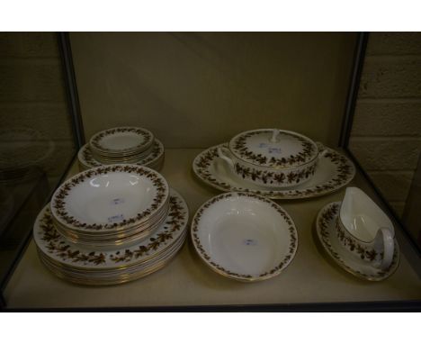 A WEDGWOOD DINNER SERVICE, in Autumn vine pattern, comprising six dinner plates, six side plates, six dessert plates, sauce b