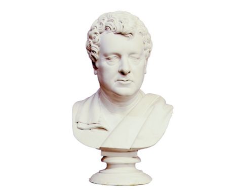 AFTER JOHN HOGAN (1800-1858), a fine plaster bust of Daniel O'Connell, 33" (84cm)h x 21" (53cm)w, on conforming pedestal with