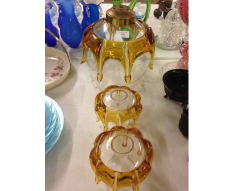 A large c.1970's gold & clear glass ceiling light shade with 2 matching smaller shades.