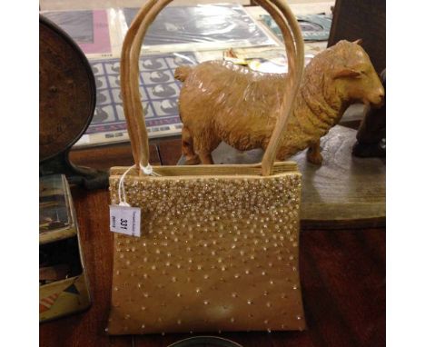 A vintage gold satin & beaded ladies evening bag.