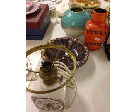 2 W German & 1 Czechoslovakian c.1970's studio pottery with a German 4 seasons lamp