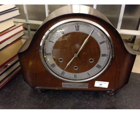 A Smiths mantle clock with British Railways Eastern Region retirement plaque