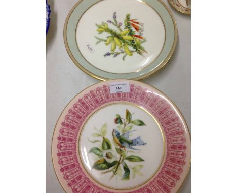2 hand painted tazzas, 1 believed to be Worcester, the other possibly Denby.