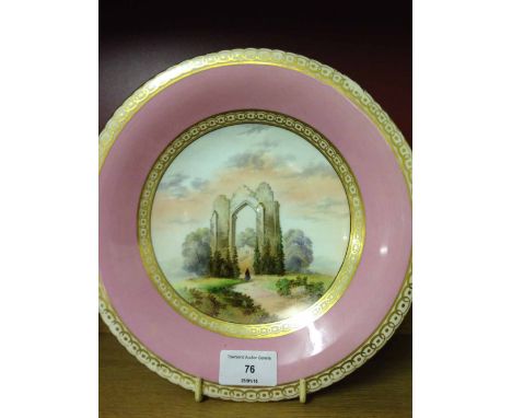 A Royal Worcester 19th century hand painted tazza of Walsingham Priory