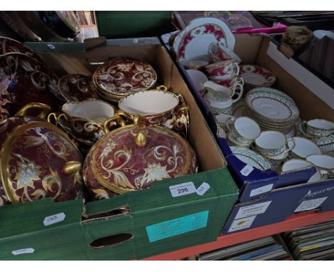 A box of Royal Tara "Lady Hamilton" bone china, and another box of tea wares etc