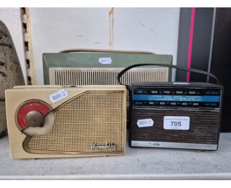 Two vintage radios and a Stella portable record player. 