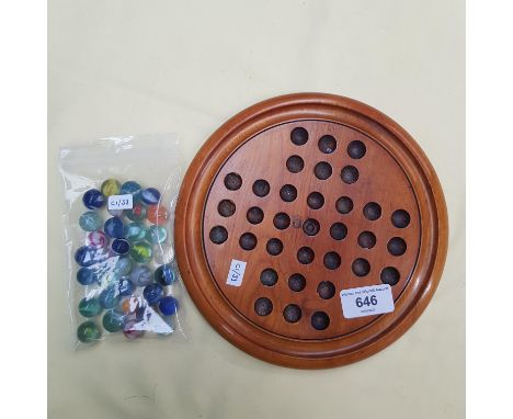 Victorian mahogany marble board and old glass marbles 