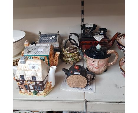 Novelty teapots - Cardew teapot in the form of a desk with typewriter, phone etc., 3 Annie Rowe examples including Rovers Ret