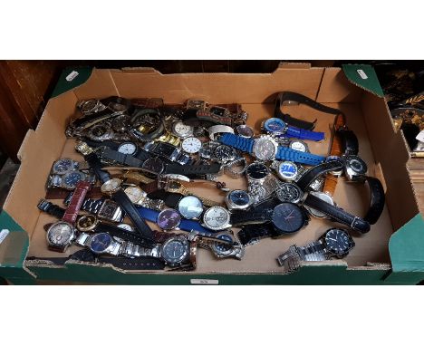 A box of wristwatches including Casio, Sekonda, Avia, etc.