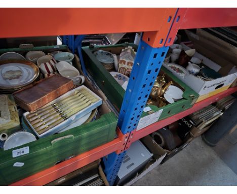 Three boxes of assorted ceramics and 2 knife sets to include Royal Winton, Royal Vale, blue and white and various collectors 