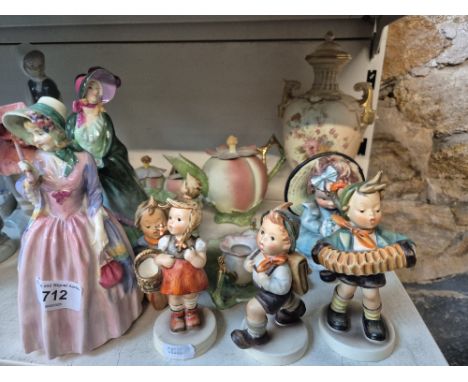 Two Royal Doulton figures - Paisley Shawl and Miss Demure, Hummel figures, vase etc.Condition:- General wear throughout, crac