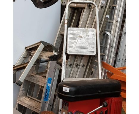 3 aluminium step ladders and a similar step stand