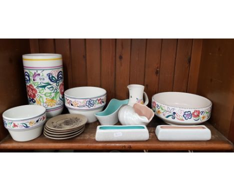 Poole pottery - 14 items including vase 25cm high, bowl 21cm diameter, ornamental shell etc.