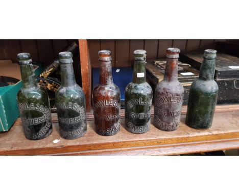 5 old green and brown beer bottles from R Knowles Brewery, Ormskirk