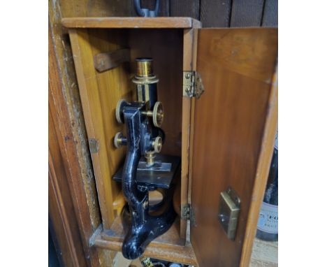 A vintage Bausch &amp; Lomb Optical co. microscope in wooden box. 