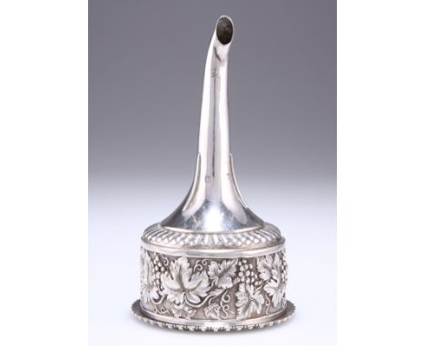 A GEORGE IV SCOTTISH SILVER TWO-PIECE WINE FUNNEL,&nbsp;by Robert Gray &amp; Son, Glasgow 1820, the bowl repousse with traili