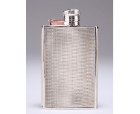 AN ELIZABETH II SILVER HIP FLASK, by James Dixon & Sons Ltd, Sheffield 1960, rectangular with canted edges, shaped for the po