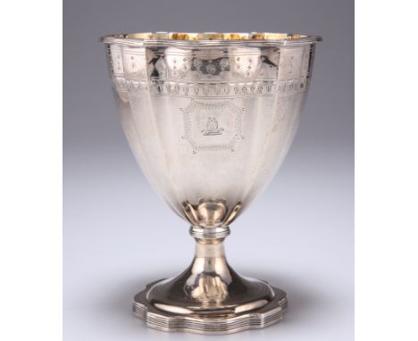 A GEORGE III SILVER GOBLET,&nbsp;by Peter &amp; Ann Bateman, London 1791, of shaped octagonal form, the deep bowl gilded to i