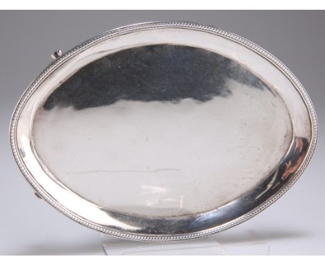 A GEORGE III SILVER TEAPOT STAND,&nbsp;by Frances Purton, London 1791, of shaped oval form with fluted edge and beaded rim, r