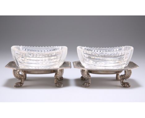 A PAIR OF GEORGE V CUT-GLASS SWEETMEAT BOWLS ON SILVER STANDS,&nbsp;by Alfred James Pairpoint, Frances William Pairpoint &amp