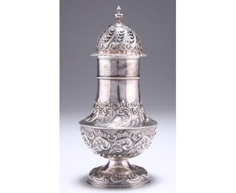 A LARGE VICTORIAN SILVER SUGAR CASTER,&nbsp;by&nbsp;Samuel Fenton &amp; William Staniforth, Sheffield 1896, of baluster form,