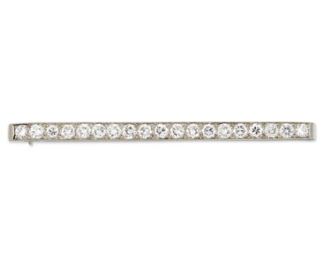 TIFFANY &amp; CO: A DIAMOND BAR BROOCH, round brilliant-cut diamonds to a flat-sided bar, total estimated diamond weight 1.90