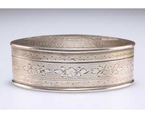 AN EDWARDIAN SILVER SNUFF BOX,&nbsp;by John Edward Wilmot,&nbsp;Birmingham 1902, oval, the hinged cover engraved with a flora