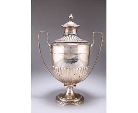 A LARGE GEORGE III SILVER CUP AND COVER,&nbsp;by&nbsp;Rebecca Emes &amp; Edward Barnard I, London 1810, the waisted cover wit