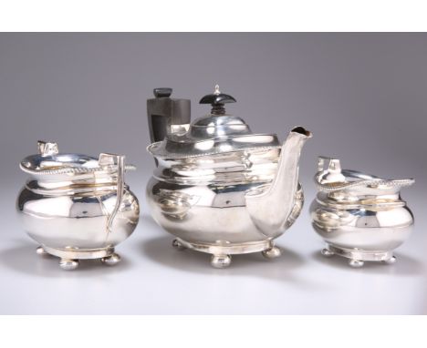 A GEORGE V SILVER THREE-PIECE TEA SERVICE, by&nbsp;Herbert Edward Barker &amp; Frank Ernest Barker, Chester 1926, comprising 