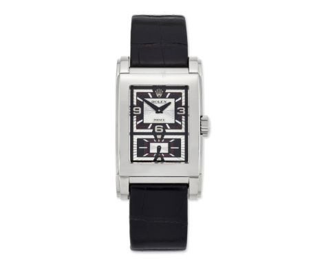 ROLEX CELLINI PRINCE STRAP WATCH, rectangular grey and silver dial with combination arabic &amp; baton indexes, separate seco
