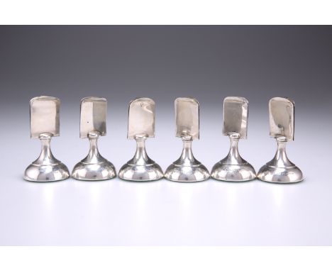 A SET OF SIX GEORGE V SILVER MENU HOLDERS,&nbsp;by Wilmot Manufacturing Co, Birmingham 1924, the shaped rectangular holders r