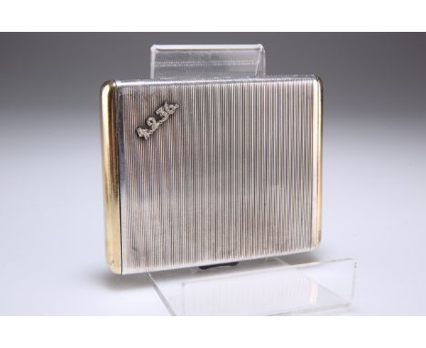 AN ART DECO AUSTRIAN SILVER, SILVER-GILT AND DIAMOND-SET CIGARETTE CASE, stamped 935, rectangular with rounded ends and reede