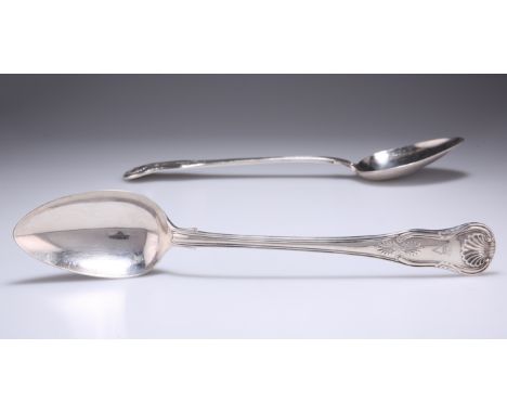 A LARGE PAIR OF GEORGE III SILVER BASTING SPOONS,&nbsp;by Thomas Dicks, London 1818,&nbsp;double struck Kings pattern, each e