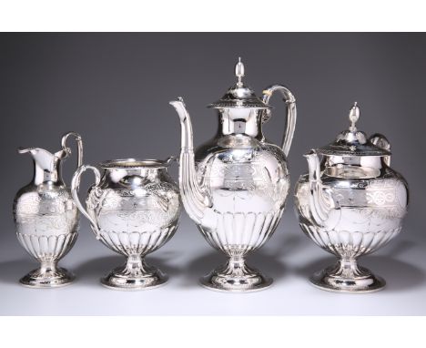 A HANDSOME VICTORIAN SILVER FOUR-PIECE TEA AND COFFEE SERVICE, by&nbsp;Hirons, Plante &amp; Co, Birmingham 1864, comprising c