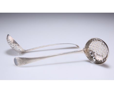 TWO GEORGE III SILVER SIFTER SPOONS, the first by William Eley, William Fearn &amp; William Chawner, London 1812, the circula