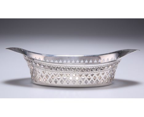 A LATE VICTORIAN SILVER BON BON DISH,&nbsp;by Atkin Brothers, Sheffield 1896, of pierced oval form, with foliate engraving to