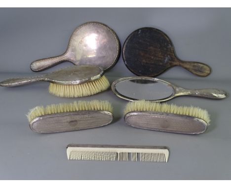 HALLMARKED SILVER DRESSING TABLE ITEMS etc including two hand mirrors, a selection of brushes and a comb