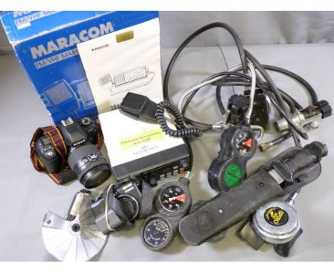 MARACOM FM/VHF RADIO TELEPHONE, camera equipment to include Nikon ETC and a parcel of scuba diving equipment