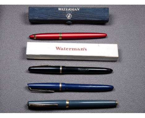 WATERMAN - Vintage (1960/70s) grey Waterman Ligne 60 fountain pen with gold trim and 18ct gold nib (No 3), a modern 2000s red