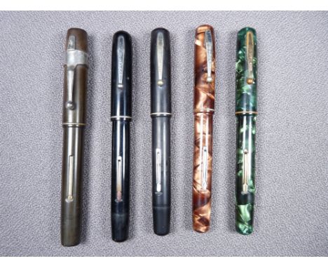 WATERMAN - Three vintage black Waterman's Ideal fountain pens - two 'Junior' with chrome trim and 14ct gold Junior nibs, one 