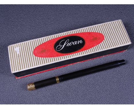 MABIE TODD - Antique (c1908) chased black Swan Mabie Todd 3012 Eyedropper fountain pen with engine turned chevron patterning 